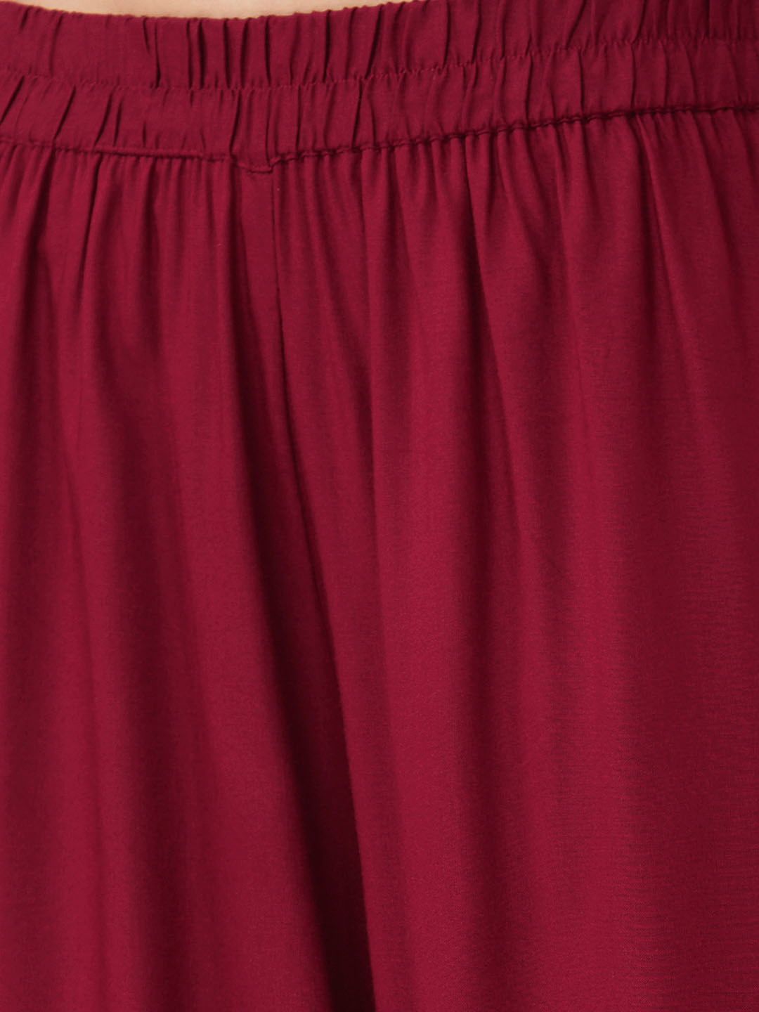 Globus Women Maroon Solid Ethnic Wide Leg Palazzo with Lace at Hem