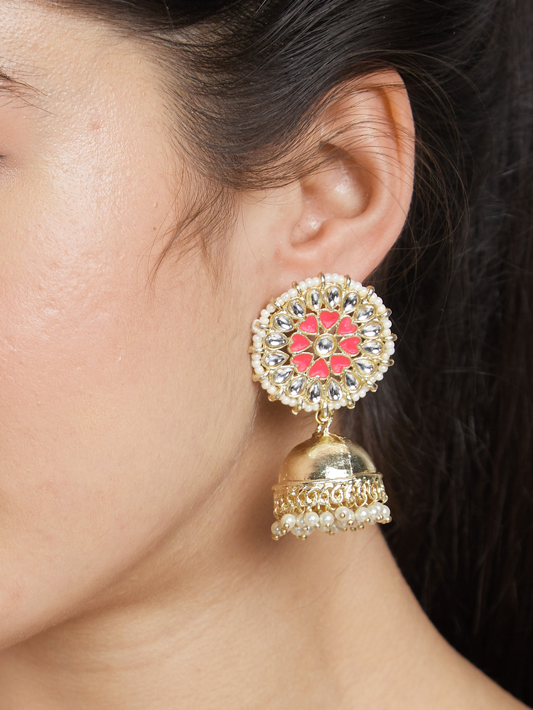 Globus Women Gold-Plated Dome Shaped Ethnic Jhumkas