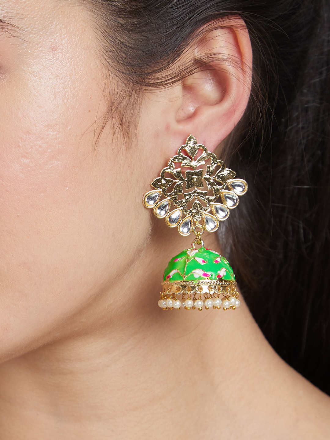 Globus Women Gold-Plated Dome Shaped Jhumkas