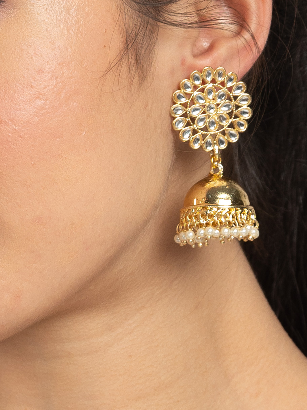 Globus Women Gold-Plated Dome Shaped Ethnic Jhumkas