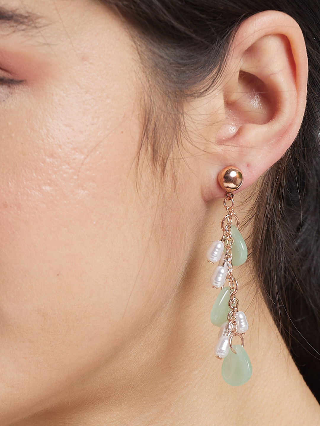 Globus Women Rose Gold-Plated Teardrop Shaped Drop Earrings