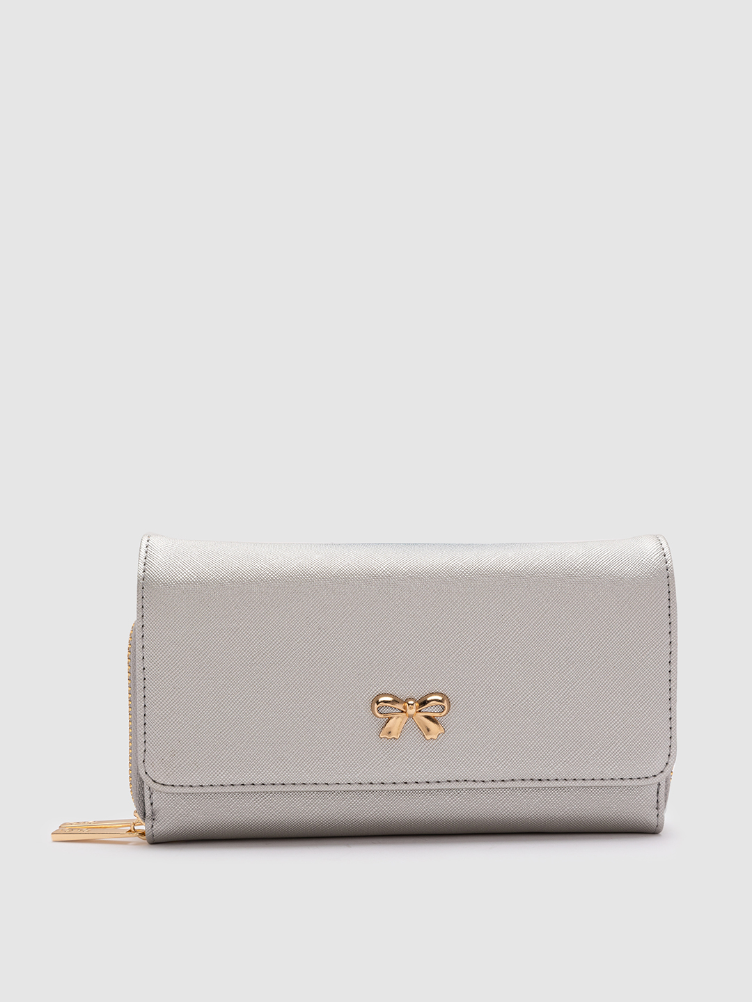 Globus Silver Solid PU Envelope Wallet with Bow Detail