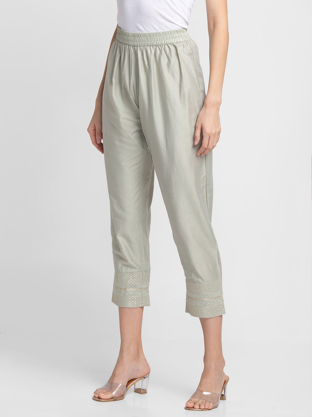 Globus Green Solid Trousers