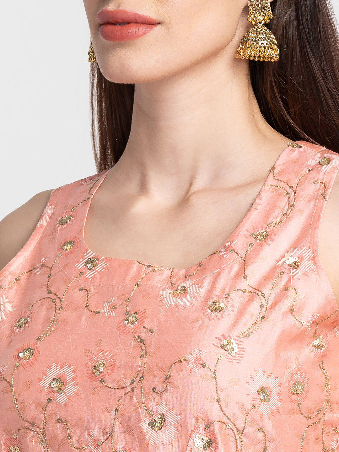 Globus Blush Pink Embroidered Sleeveless Ethnic Crop Top