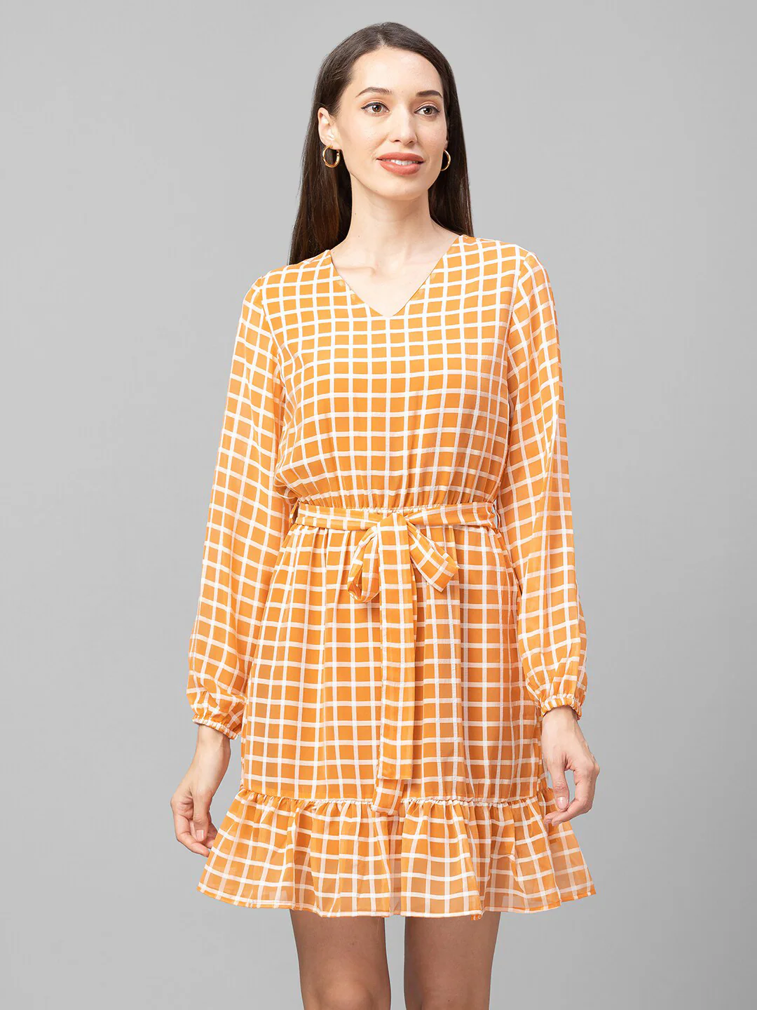 Globus Ochre Checked Fit and Flare Dress