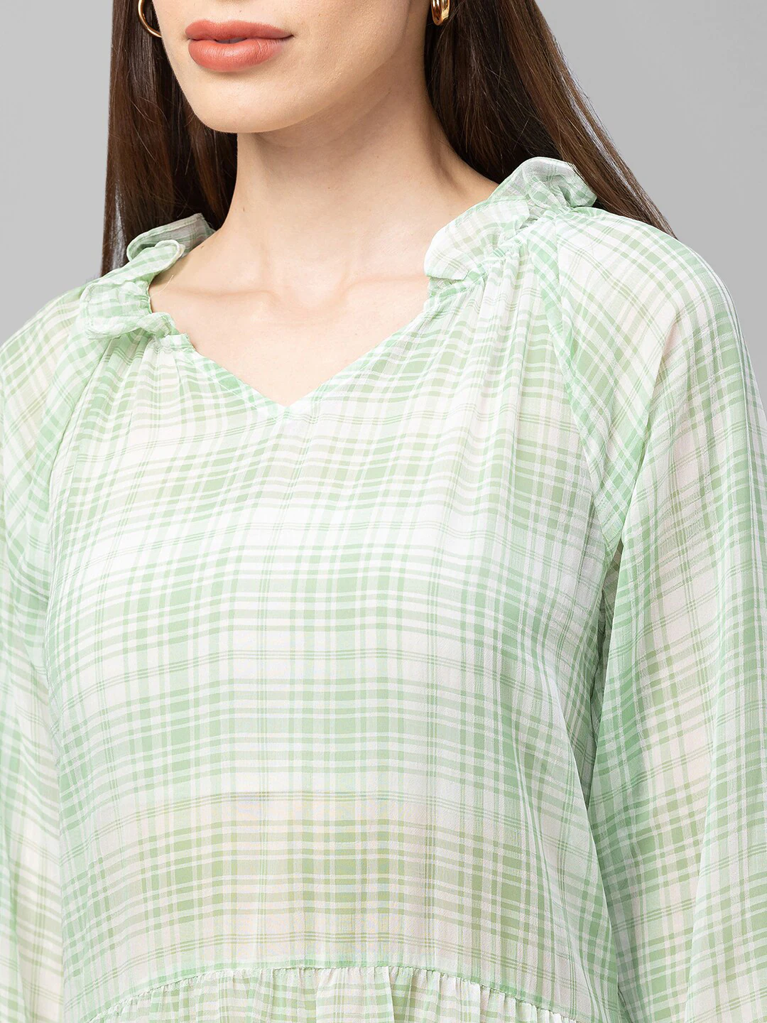 Globus Green Checked A-Line Dress