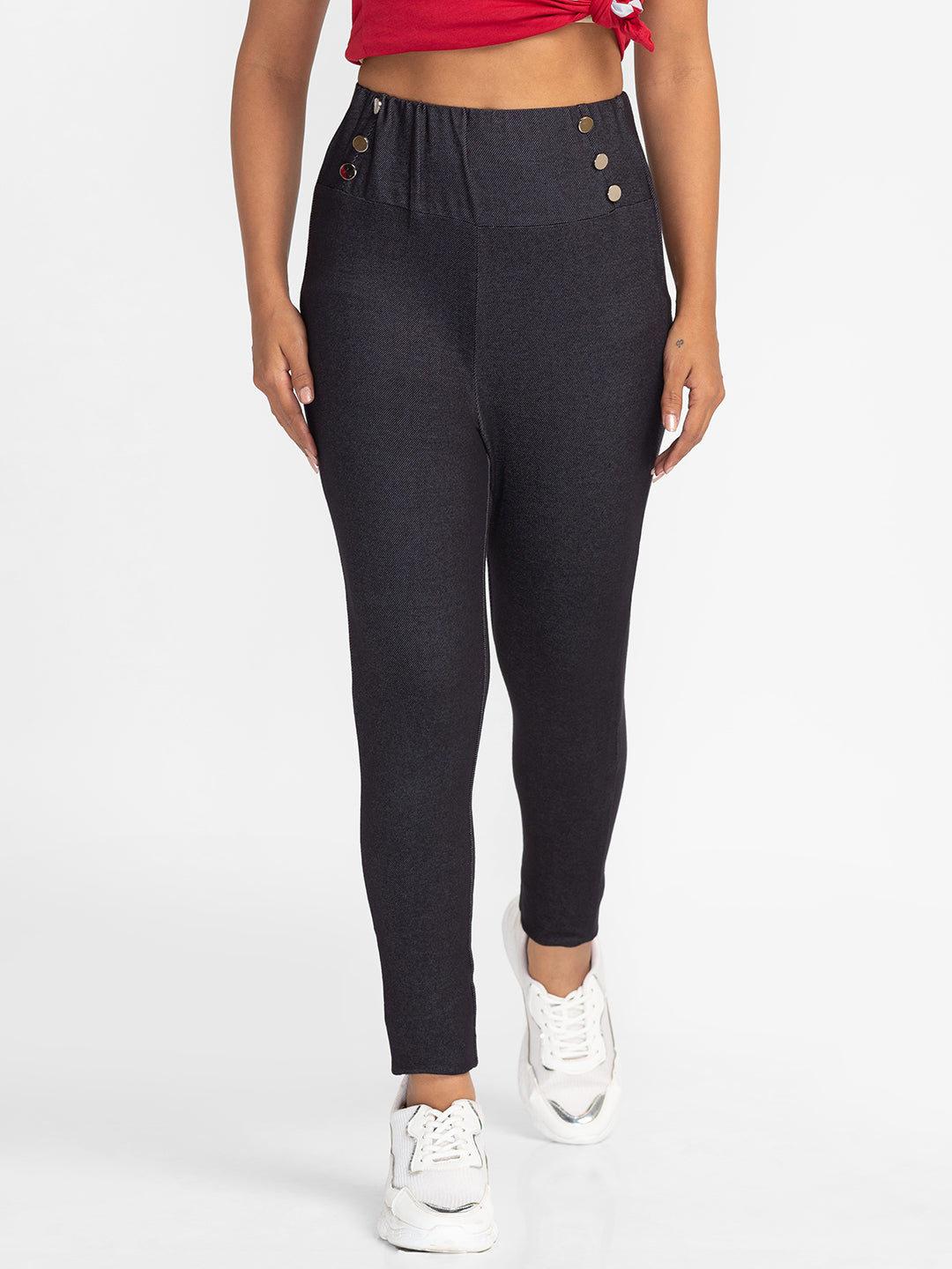 Globus Black Solid Skinny Fit Cropped Peg Trousers