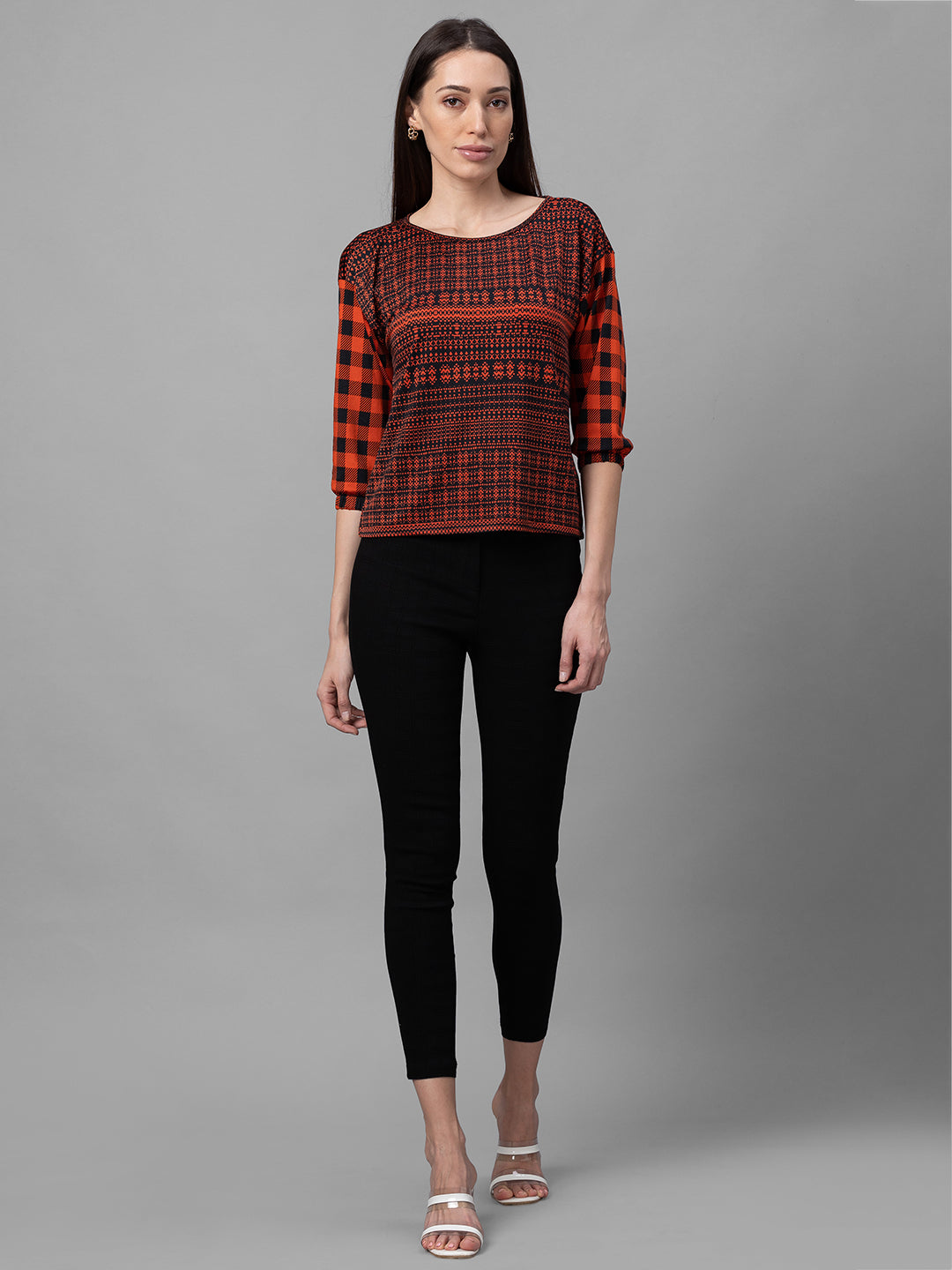 Globus Black Checked Skinny Fit Cropped Peg Trousers