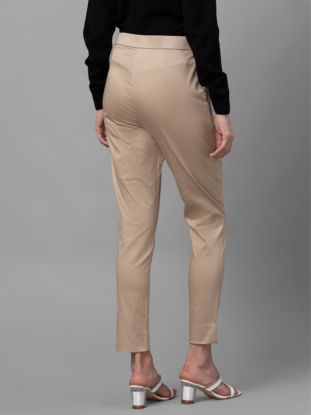 Globus Beige Solid Slim Fit Regular Trousers