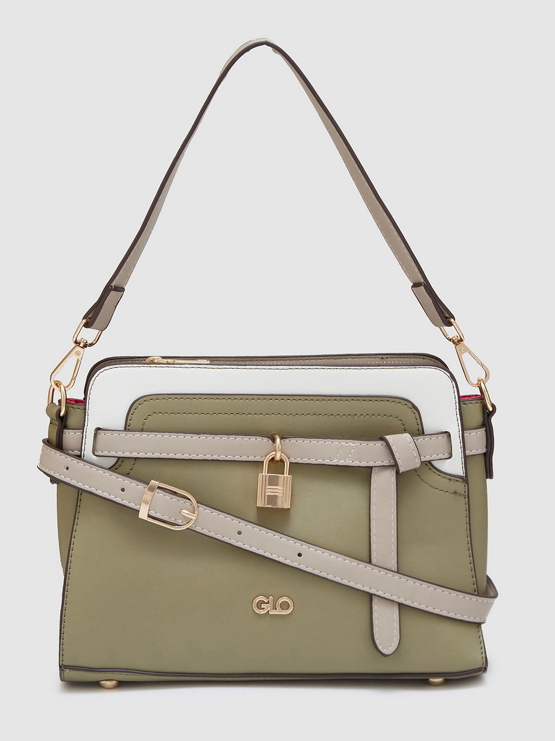 Globus Women Olive Colourblocked Casual Handheld Bag