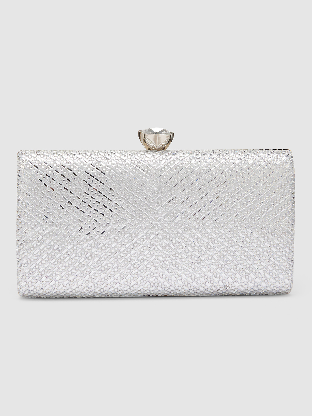 Globus Women Silver Embellished Party Box Clutch