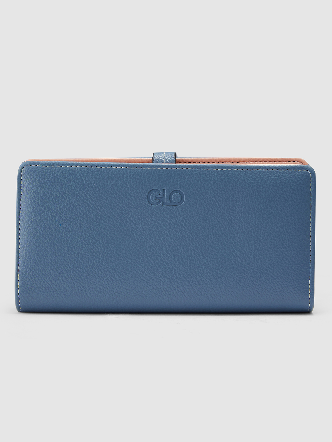 Globus Women Blueish Grey Textured Zip Around Wallet Button Closure Wallet