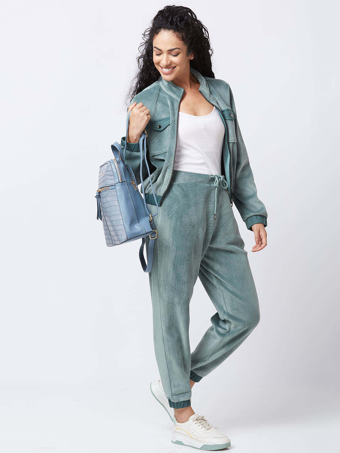 Globus Women Blueish Grey Textured Smart Casual Backpack