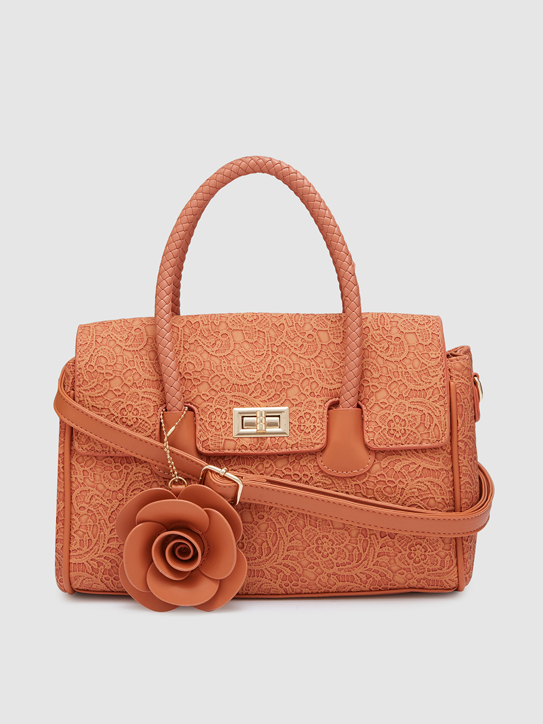 Globus Women Orange Textured Casual Handheld Bag