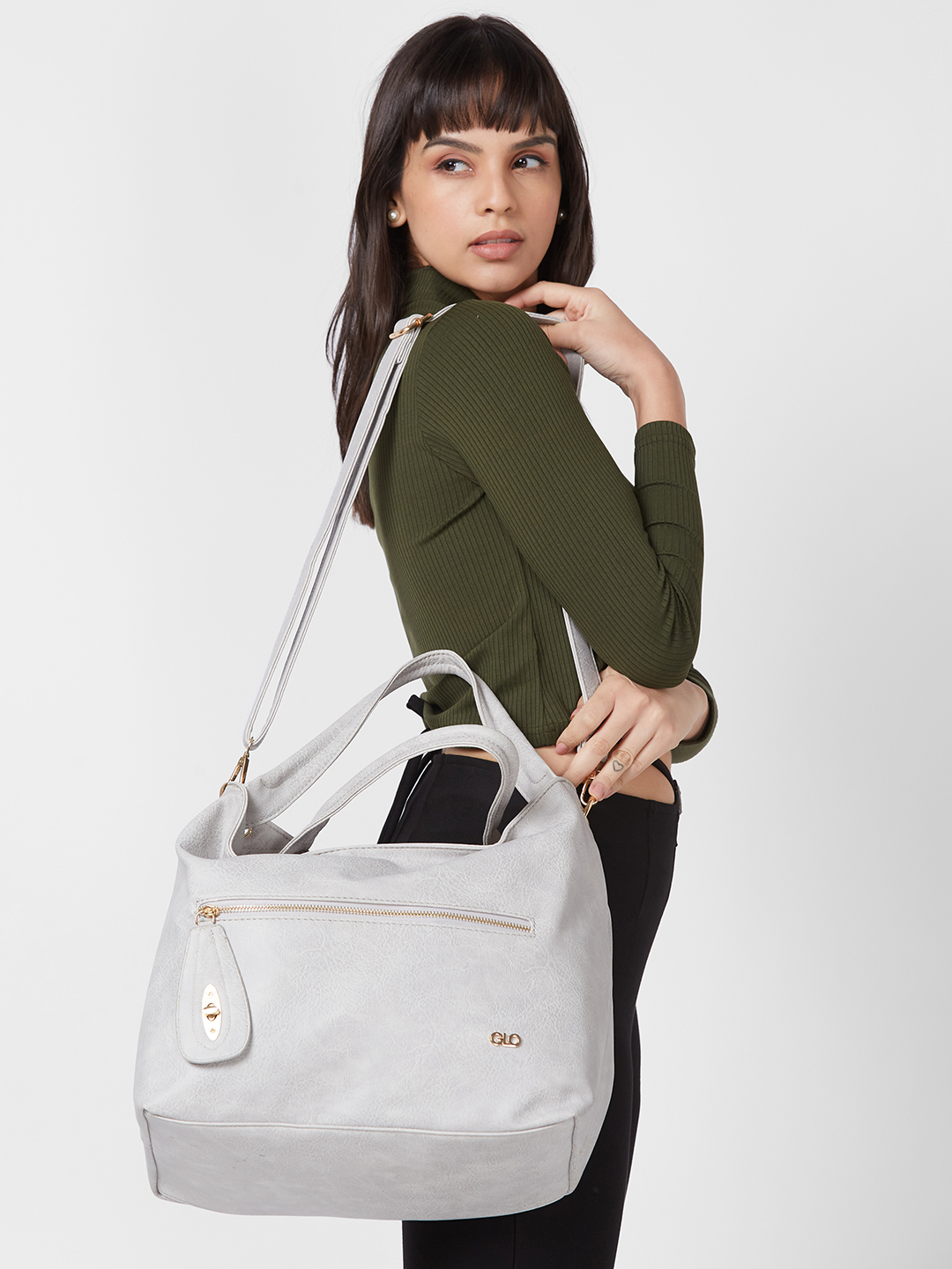 Globus Women Grey Textured Hobo Bag