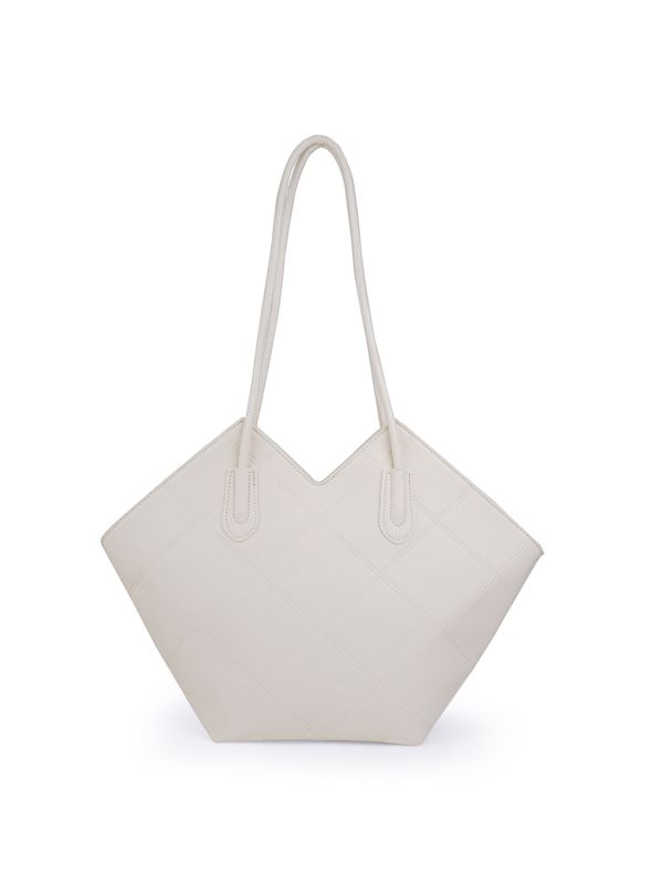 Globus Women White Textured Double Handle Party Basket Tote Bag