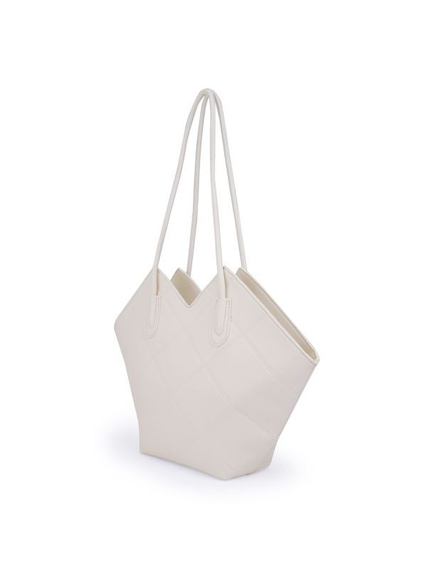 Globus Women White Textured Double Handle Party Basket Tote Bag