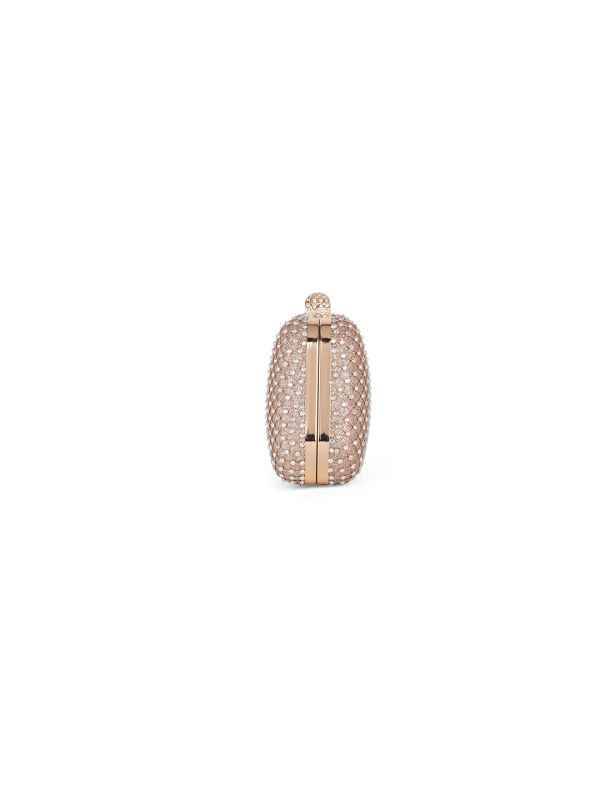 Globus Women Rose Gold Embellished Curved Shape Party Clutch With Detachable Chain Strap