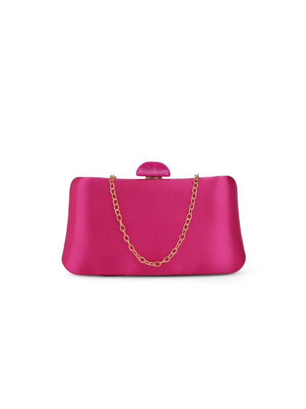 Globus Women Pink Shiny Rectangular Party Clutch With Detachable Chain Strap