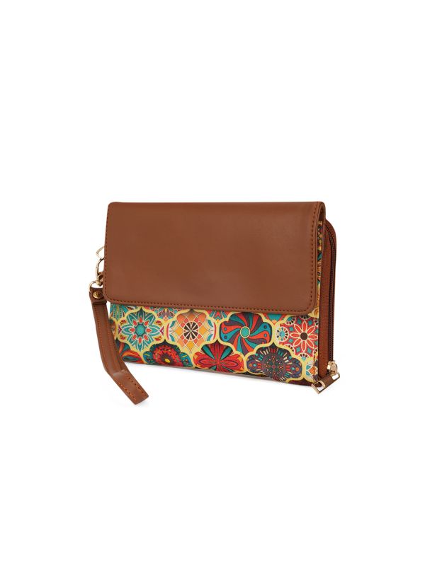 Globus Women Multi Yellow Ethnic Motifs Printed Envelope Wallet With Wrist Strap