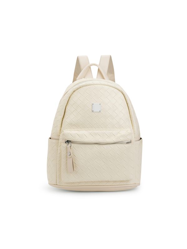 Globus Women White Quilt Detail Side Stash Pockets Yoke Style Strap Medium Backpack