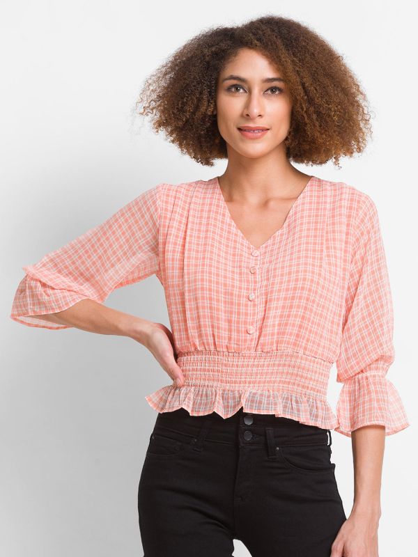 Globus Peach Checked Top