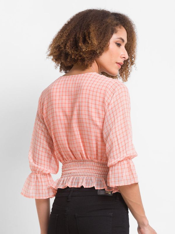 Globus Peach Checked Top