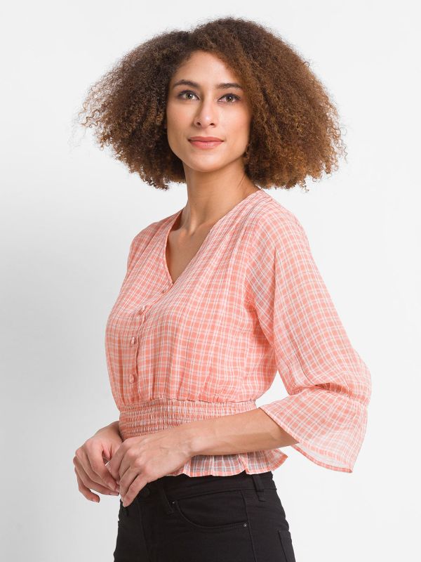 Globus Peach Checked Top