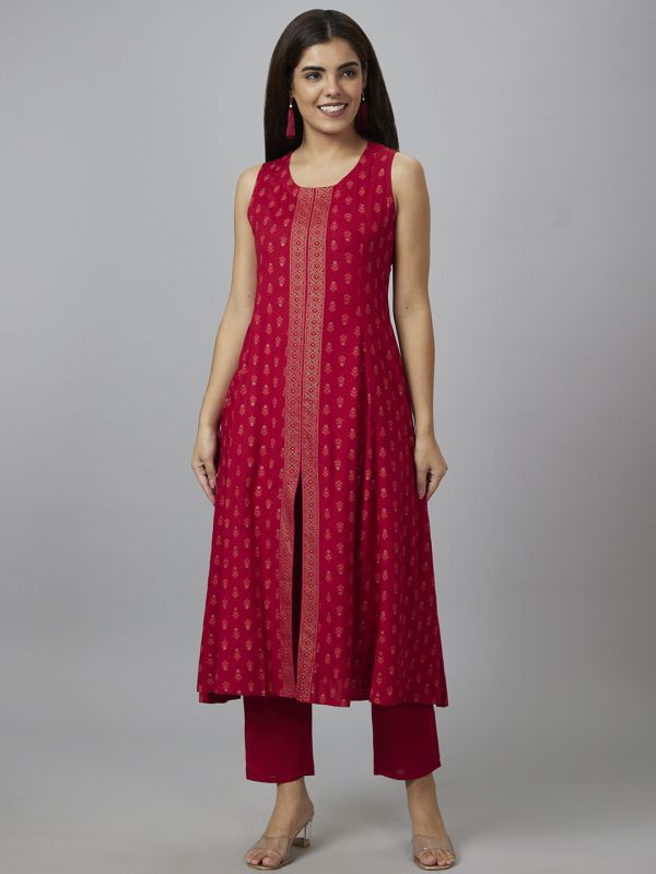 Globus Women Red Printed A-Line Kurta