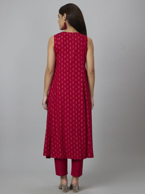 Globus Women Red Printed A-Line Kurta