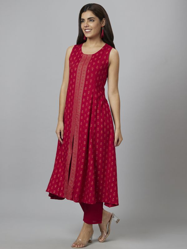 Globus Women Red Printed A-Line Kurta