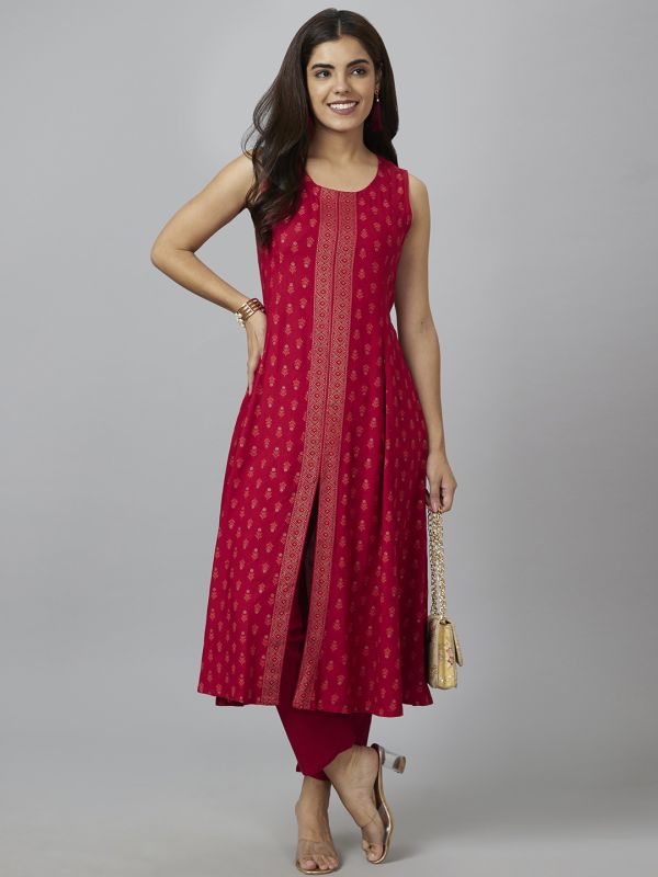 Globus Women Red Printed A-Line Kurta