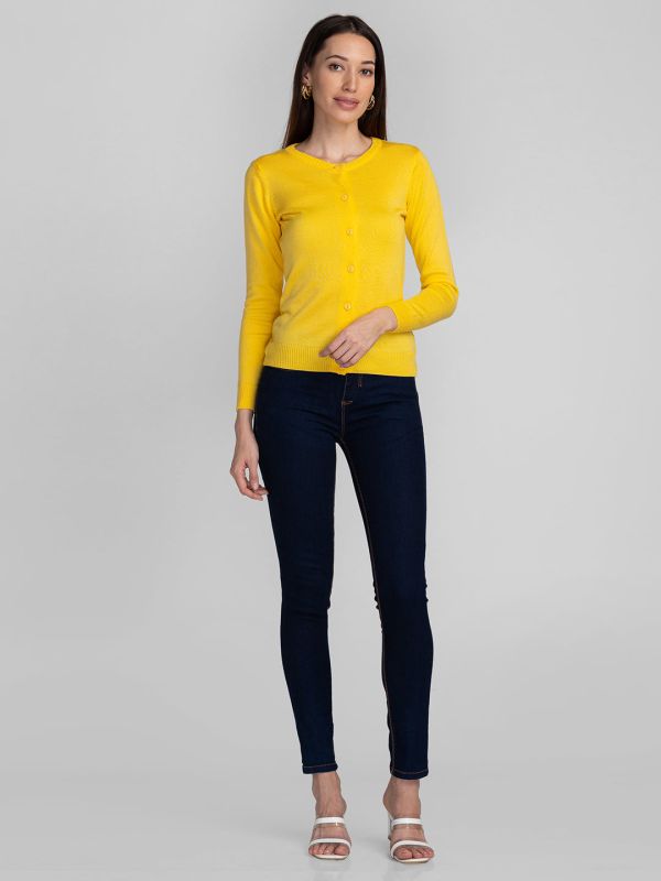 Globus Yellow Solid Cardigan Sweater