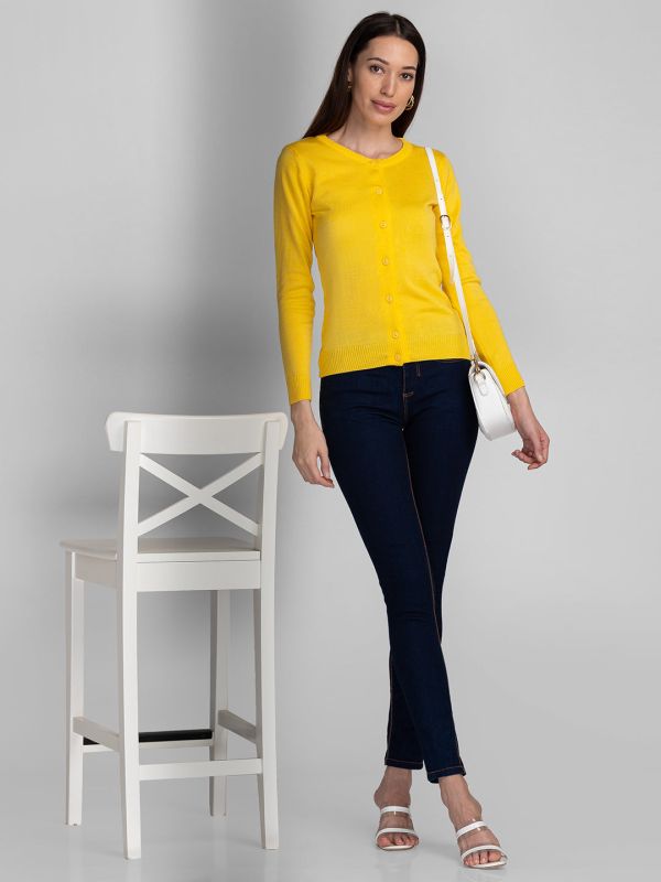 Globus Yellow Solid Cardigan Sweater