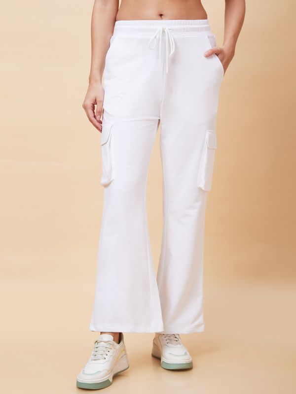 Globus Women White Solid High-Rise Straight Leg Cargo Track Pant