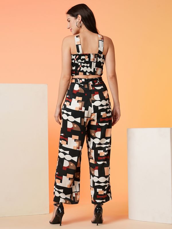 Globus Women Black Printed Top & Trouser Co-Ord Set