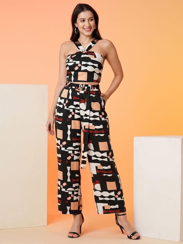 Globus Women Black Printed Top & Trouser Co-Ord Set