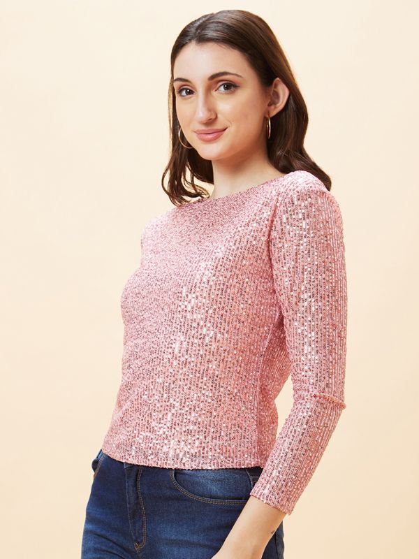 Globus Women Pink Long Sleeve Sequinned Party Top