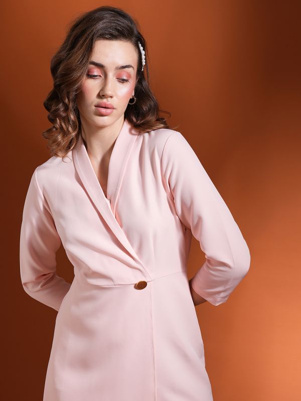 Globus Women Pink Lapel Collar Over Lap Sheath Workwear Blazer Dress