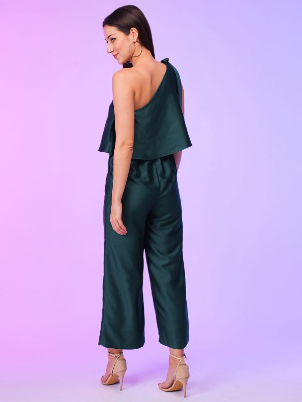 Globus Women Green One Shoulder Tie-Up Party Jumpsuit