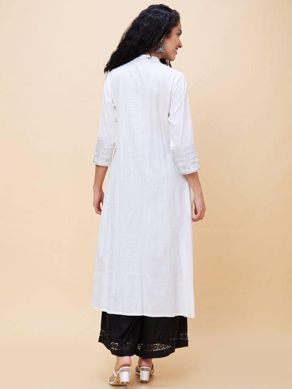 Globus Women Off White Solid A-Line Kurta