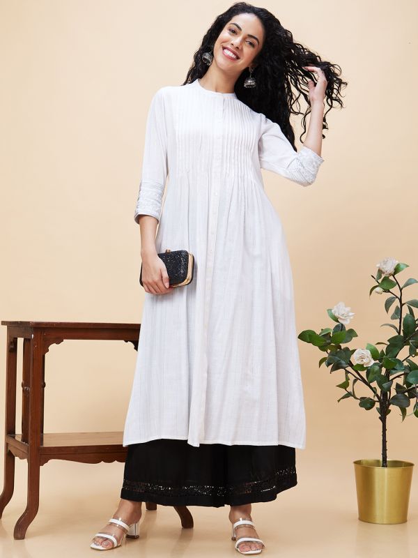 Globus Women Off White Solid A-Line Kurta