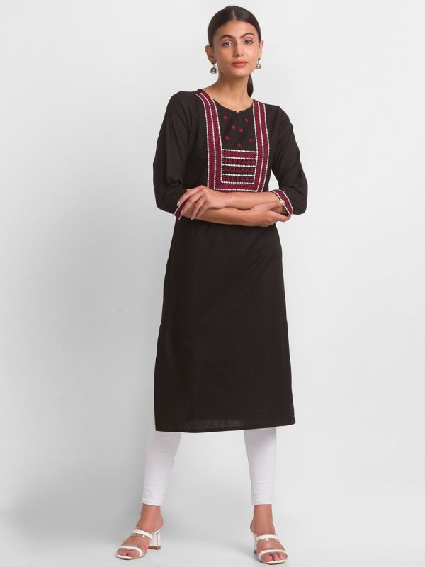 Globus Black Embroidered Kurta