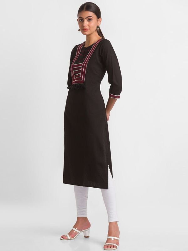 Globus Black Embroidered Kurta