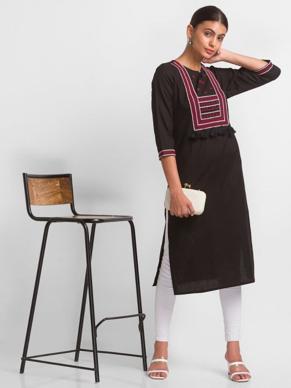 Globus Black Embroidered Kurta