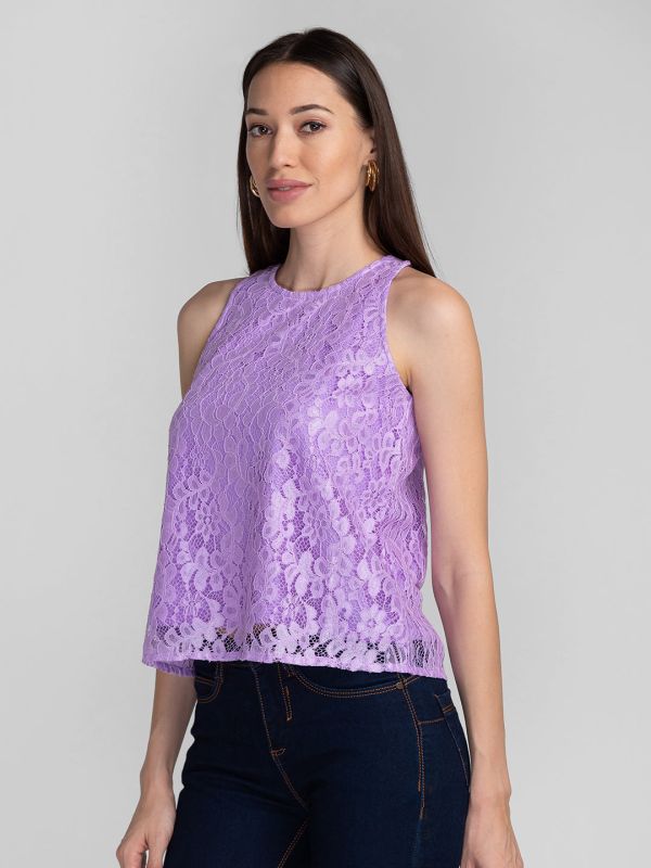 Globus Lavender Self Design Lace Top