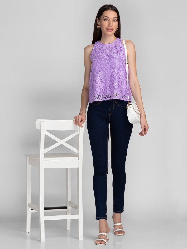 Globus Lavender Self Design Lace Top