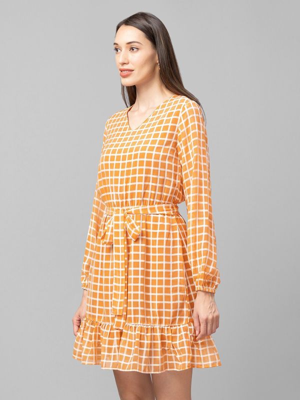 Globus Ochre Checked Fit and Flare Dress