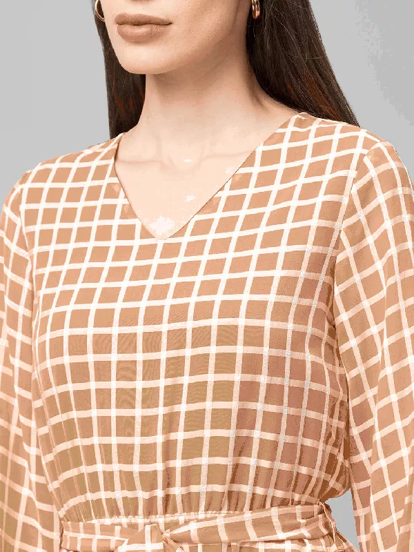 Globus Ochre Checked Fit and Flare Dress