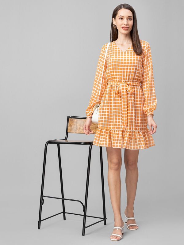 Globus Ochre Checked Fit and Flare Dress